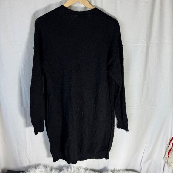 By Anthropologie Black Slub Knit Open Front Cardigan Inverted Seams Sz S - Picture 2 of 8